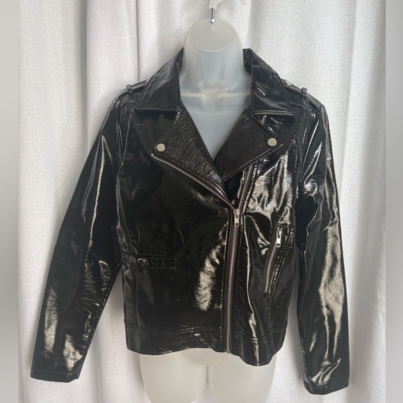Charlotte Russe Jackets & Blazers - NEW Faux Vegan Leather Fashion Black Moto Jacket Charlotte Russe Size Large 0339